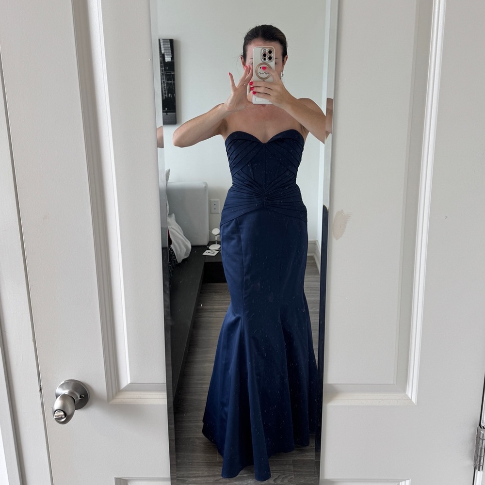 Zac Posen Navy Strapless Mermaid Gown – Formal Wedding Prom *READ DESCRIPTION